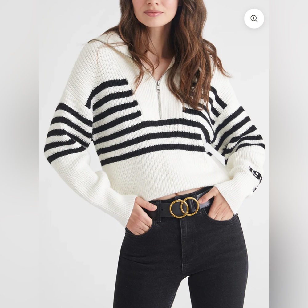 525 America Pull Over NORAH: 1983 STRIPE HALF-ZIP COTTON SWEATER sz S